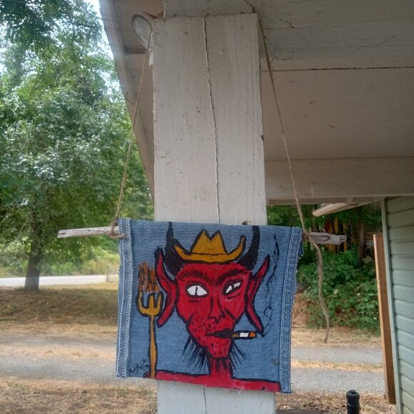 Cowboy Devil Painting On Denim - Picture 3 of 10